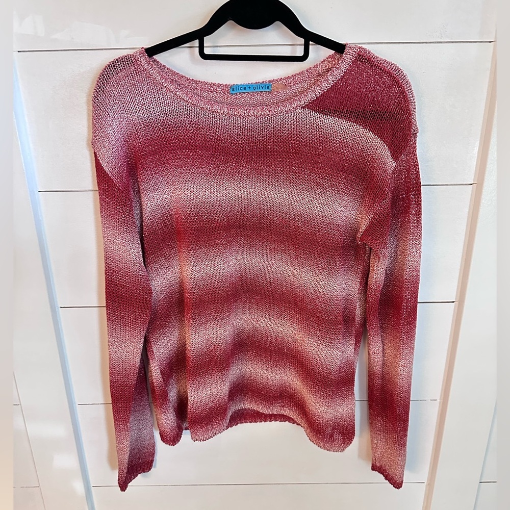 ALICE & OLIVIA M Ethan ombre red stripe cable knit long sleeve preppy tunic boho - Picture 3 of 12